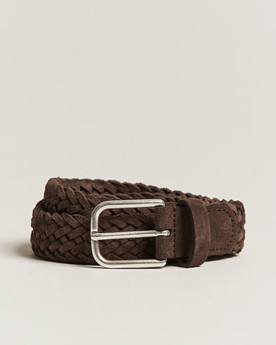 Herre | Belter | Anderson's | Woven Suede Belt 3 cm Dark Brown