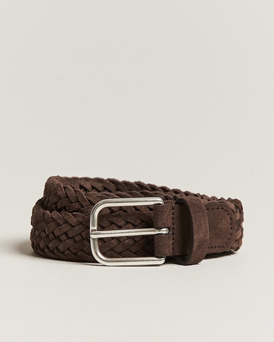 Herre | | Anderson's | Woven Suede Belt 3 cm Dark Brown