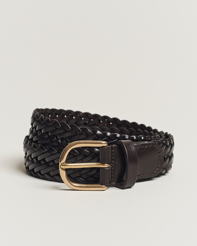 Herre | Jakke og bukse | Anderson's | Woven Leather Belt 3 cm Dark Brown