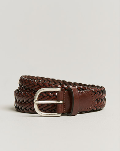 Herre | Dress | Anderson's | Woven Leather Belt 3 cm Cognac