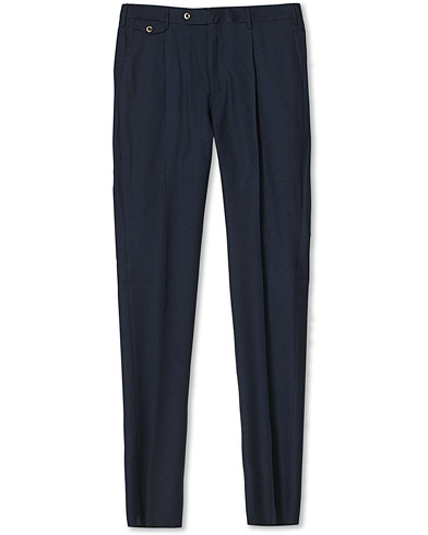 Herre |  | PT01 | Gentleman Fit Pleated Flannel Trousers Navy