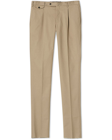 Herre |  | PT01 | Gentleman Fit Pleated Cotton Trousers Beige