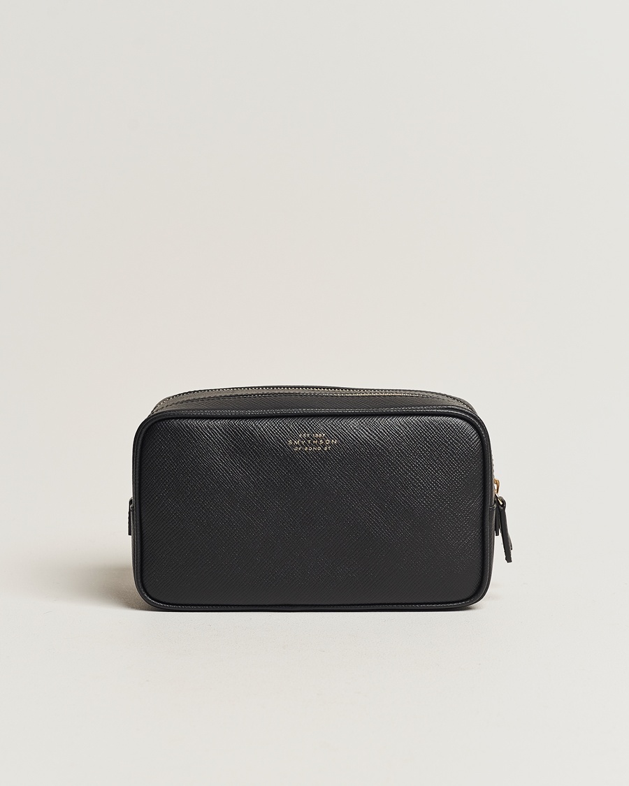 Smythson Panama Double Zip Washbag Black – Svart