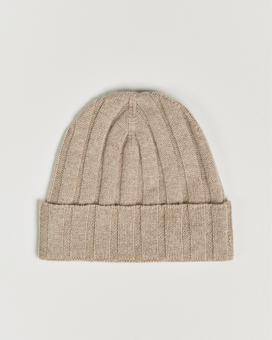 Herre | | Amanda Christensen | Block Rib Knitted Cashmere Cap Beige Melange