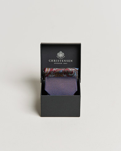 Herre |  | Amanda Christensen | Box Set Silk 8 cm Paisley Tie And Pocket Square Wine