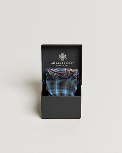 Herre | Slips | Amanda Christensen | Box Set Silk 8 cm Paisley Tie And Pocket Square Navy