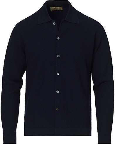 Cardigans |  Herringbone Wool Knitted Shirt Navy