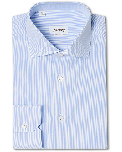 Brioni Slim Fit Striped Cotton Shirt Light Blue
