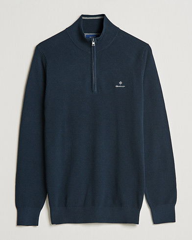 Herre | Half-zip | GANT | Cotton Pique Half-Zip Sweater Evening Blue