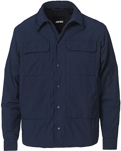 Aspesi Garment Dyed Nylon Padded Shirt Jacket Navy