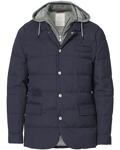 Brunello Cucinelli Cashmere Lined Hooded Jacket Navy