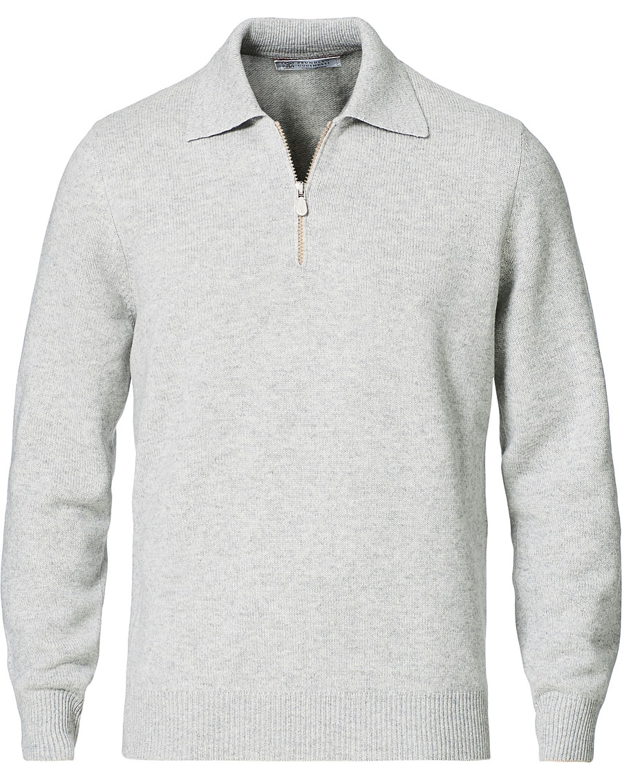 Brunello Cucinelli Cashmere Zip Polo Light Grey