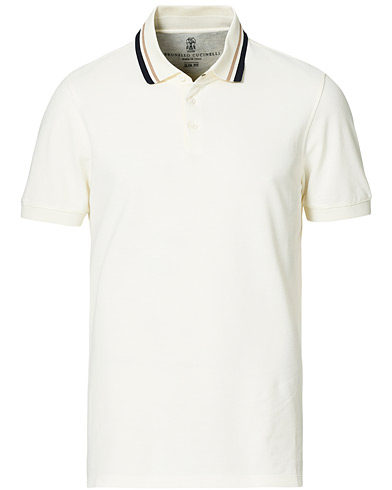 Brunello Cucinelli Contrast Collar Short Sleeve Polo Off White