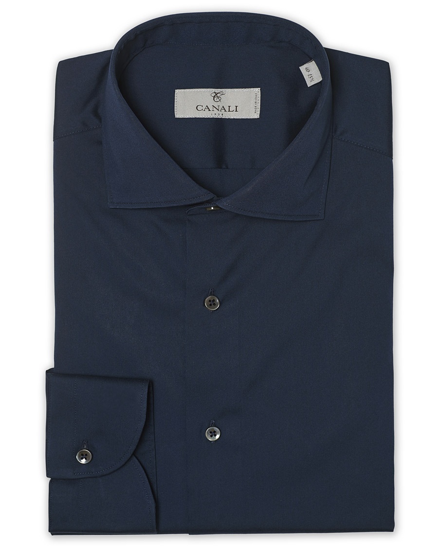 Canali Slim Fit Cut Away Stretch Shirt Navy Canali Slim Fit Cut Away Stretch Shirt Navy