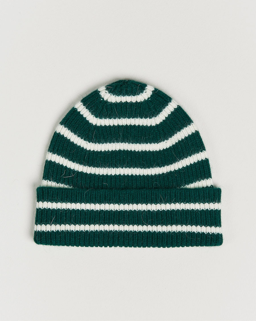 Le Bonnet Lambswool/Caregora Beanie Moss Strip – Grønn