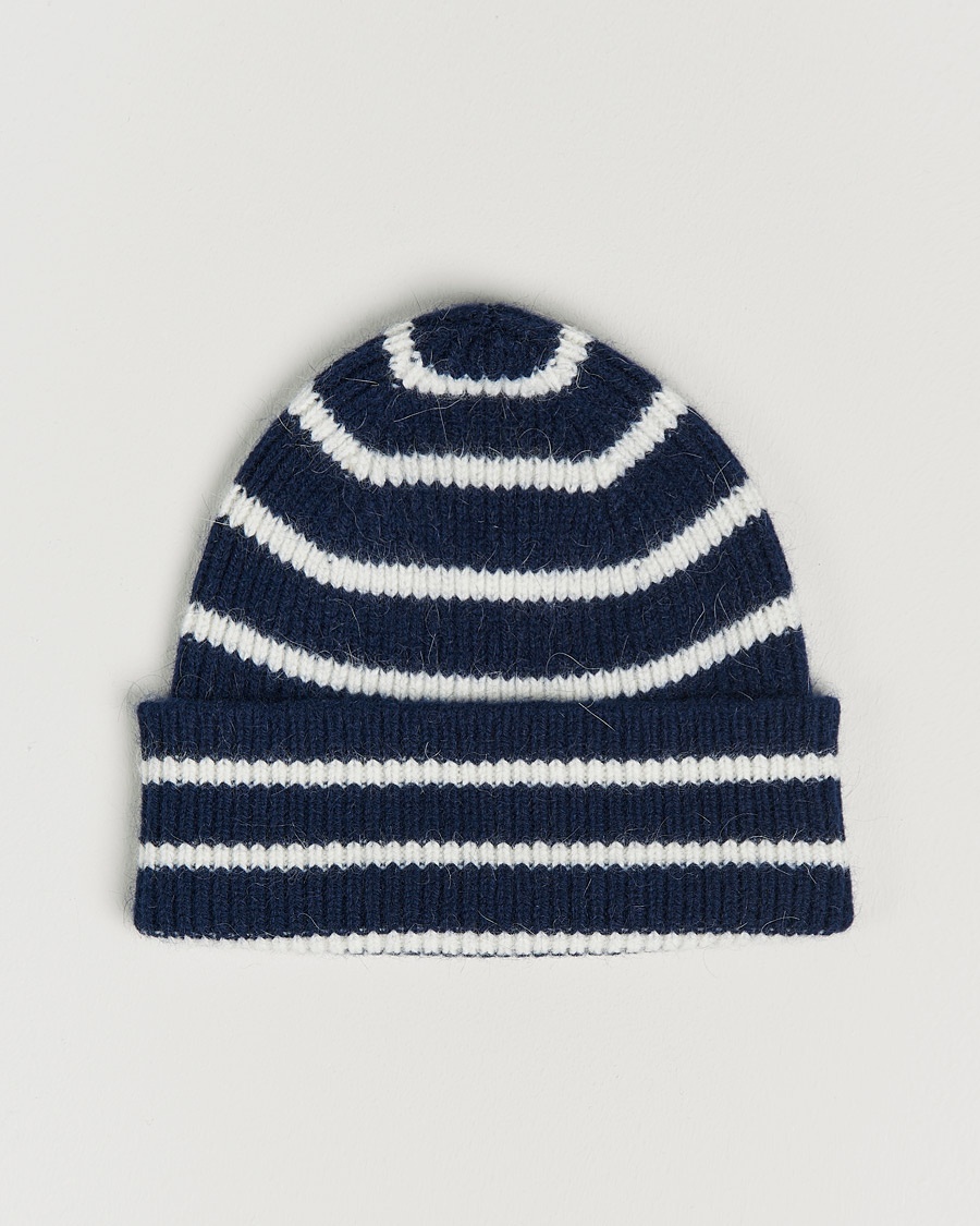Le Bonnet Lambswool/Caregora Beanie Midnight Stripe – Blå