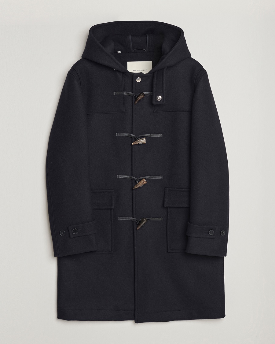 Mackintosh Weir Wool Hooded Duffle Navy – Blå