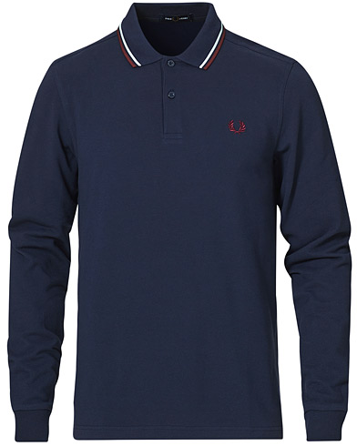 Fred Perry Slim Fit Long Sleeve Polo Twin Tip Carbon Blue