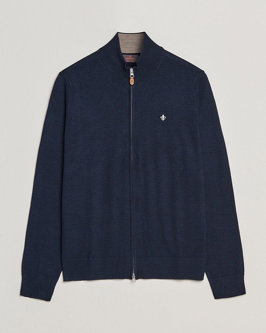 Morris Merino Zip Cardigan Navy – Blå