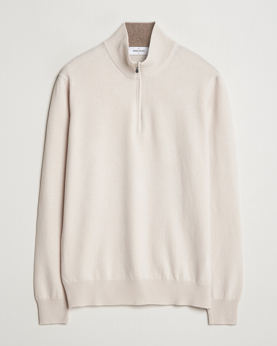 Gran Sasso Wool/Cashmere Half Zip Cream - Beige - Half-zip - Størrelse: 46