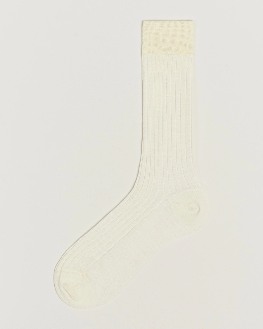 Herre | Snart på lager | Bresciani | Wool/Nylon Ribbed Short Socks White