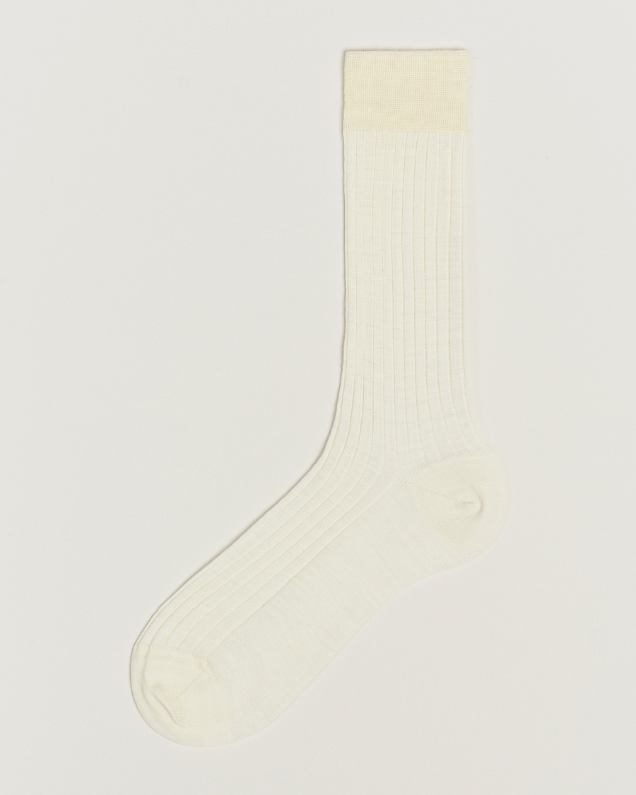 Bresciani Wool/Nylon Ribbed Short Socks White – Hvit