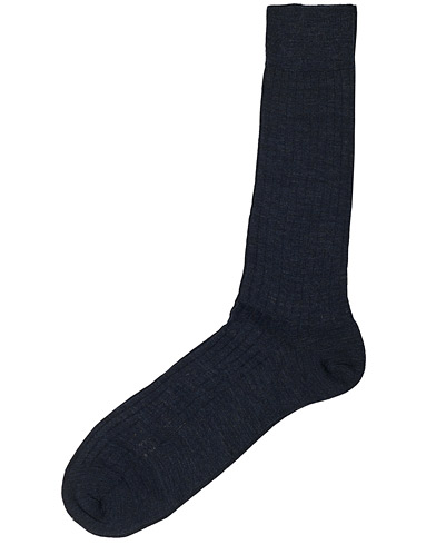  |  Wool/Nylon Ribbed Short Socks Blue Melange