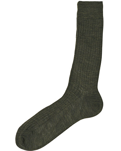 Bresciani Wool/Nylon Ribbed Short Socks Green Melange