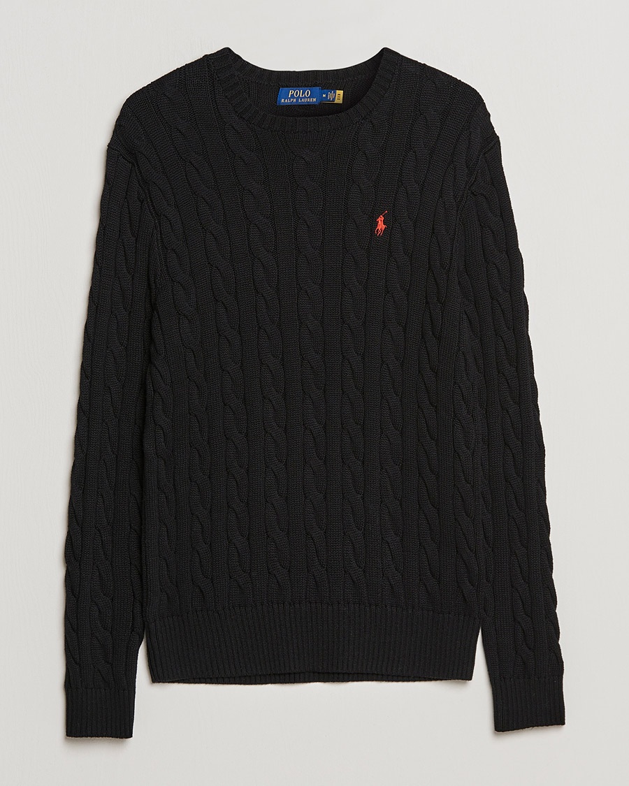 Polo Ralph Lauren Cotton Cable Pullover Polo Black – Svart