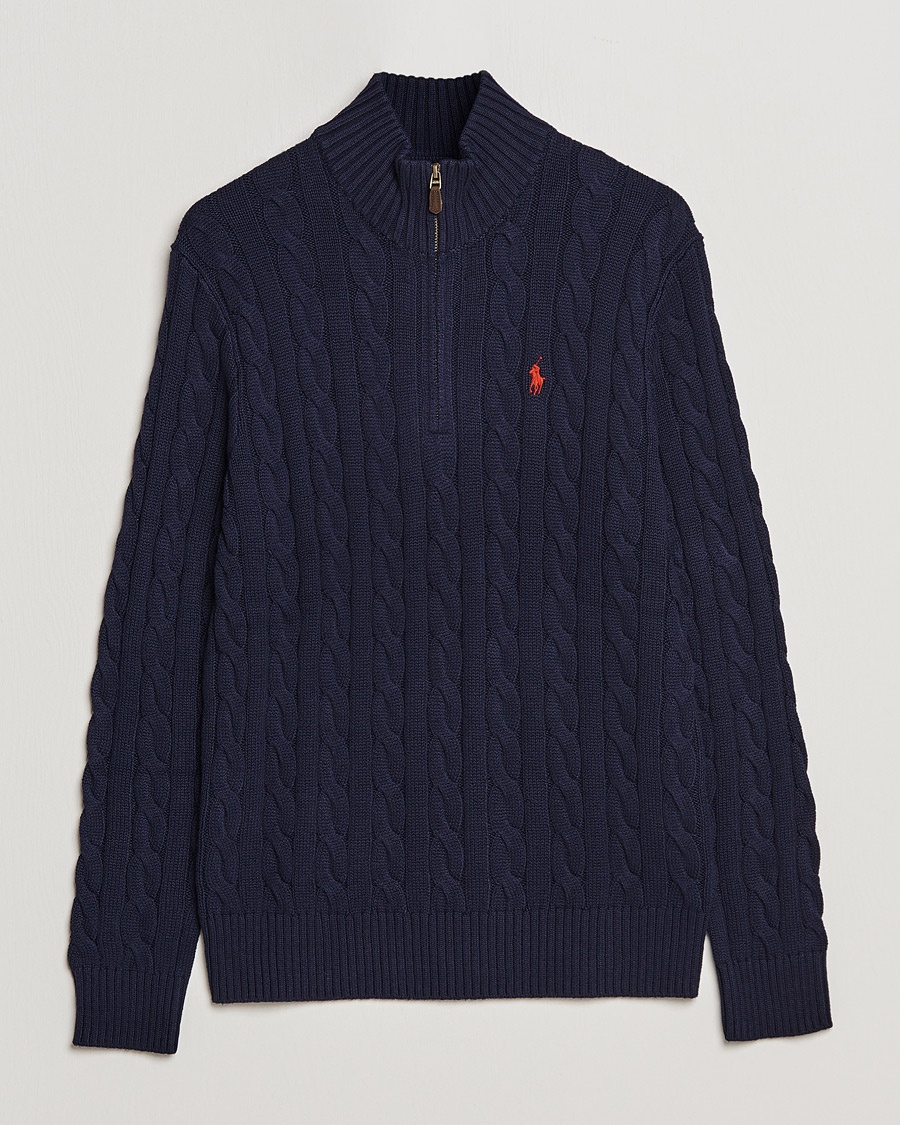 Polo Ralph Lauren Cotton Cable Half Zip Hunter Navy – Blå