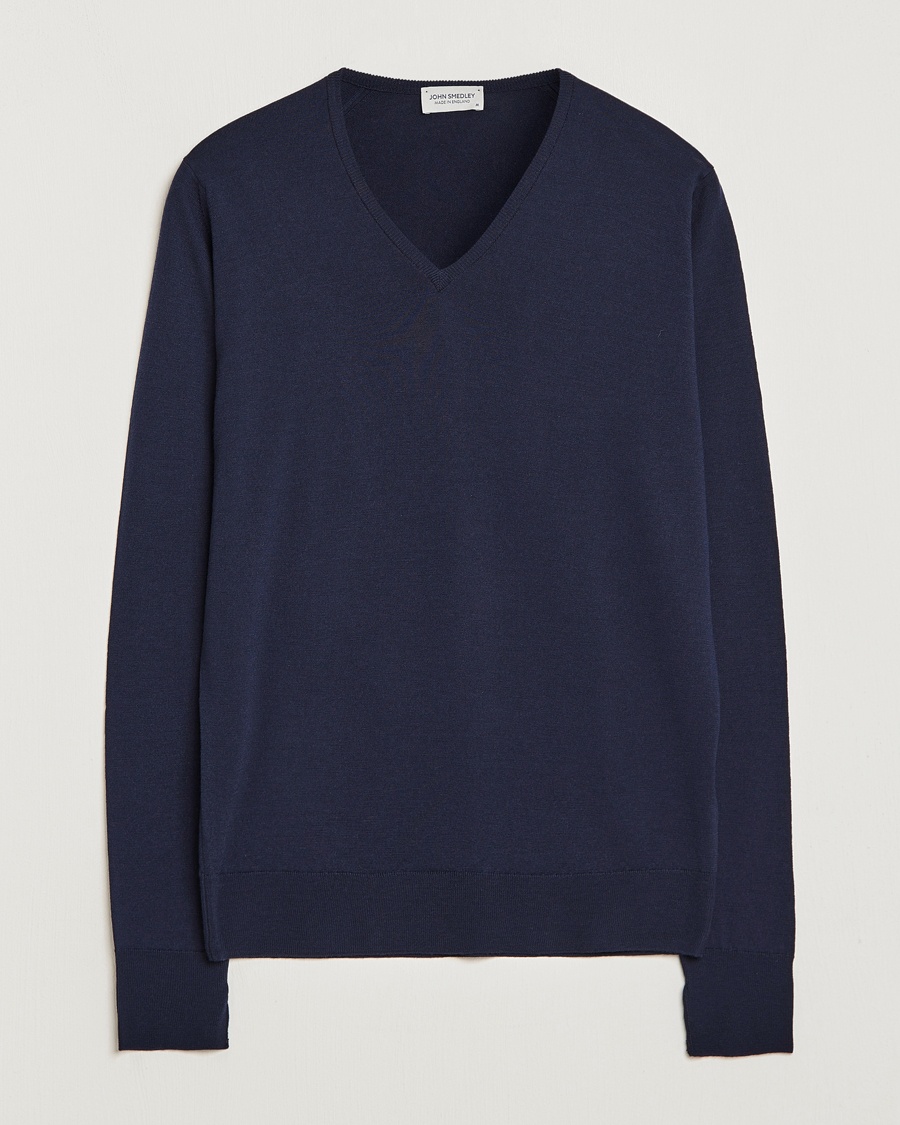 Herre | John Smedley | John Smedley | Bobby Extra Fine Merino V-Neck Pullover Midnight