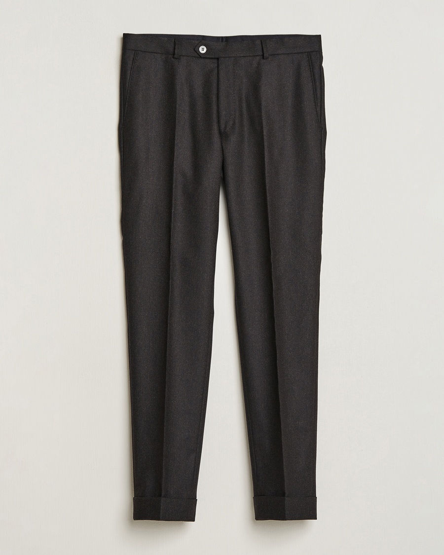 Herre | Salg | Oscar Jacobson | Denz Turn Up Flannel Trousers Brown Melange