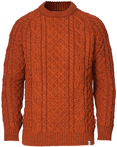 Herre |  | Peregrine | Hudson Wool Aran Knitted Jumper Orange