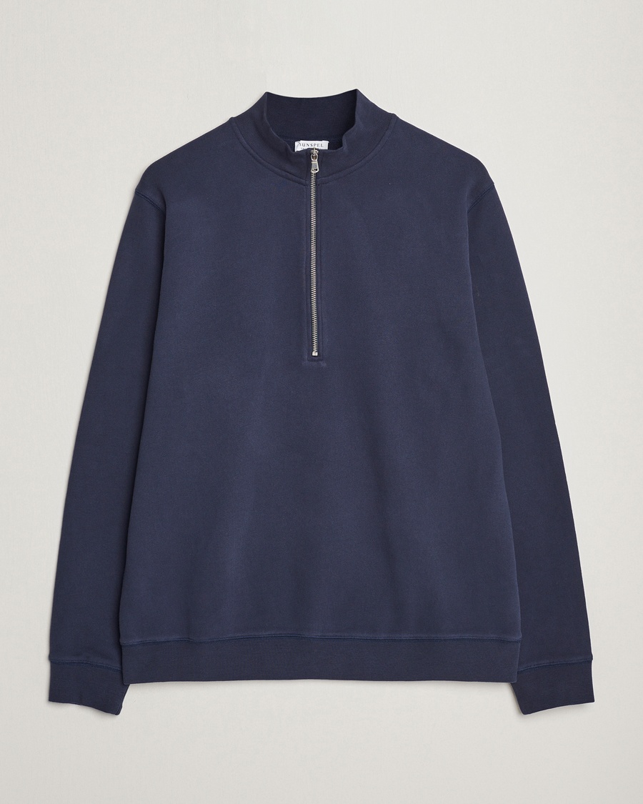 Herre | | Sunspel | Loopback Half Zip Sweatshirt Navy