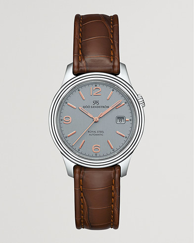 Herre | Fine watches | Sjöö Sandström | Royal Steel Classic 41mm Grey and Brown Alligator