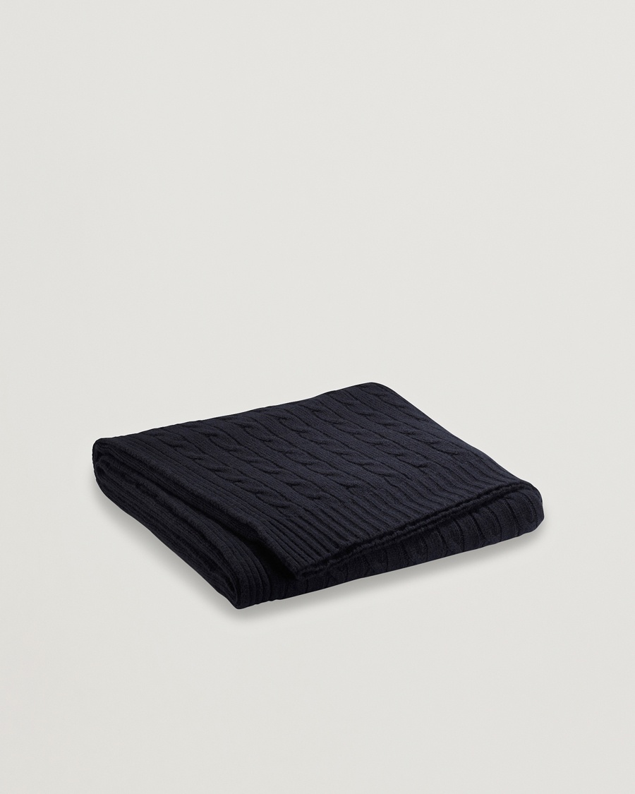  Cable Knitted Cashmere Throw Midnight Black