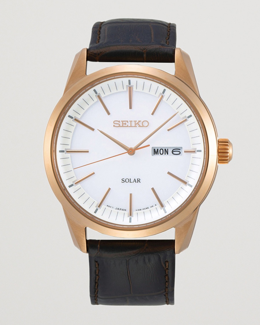 Herre | | Seiko | Solar Sapphire 40mm Rose Gold Steel White Dial
