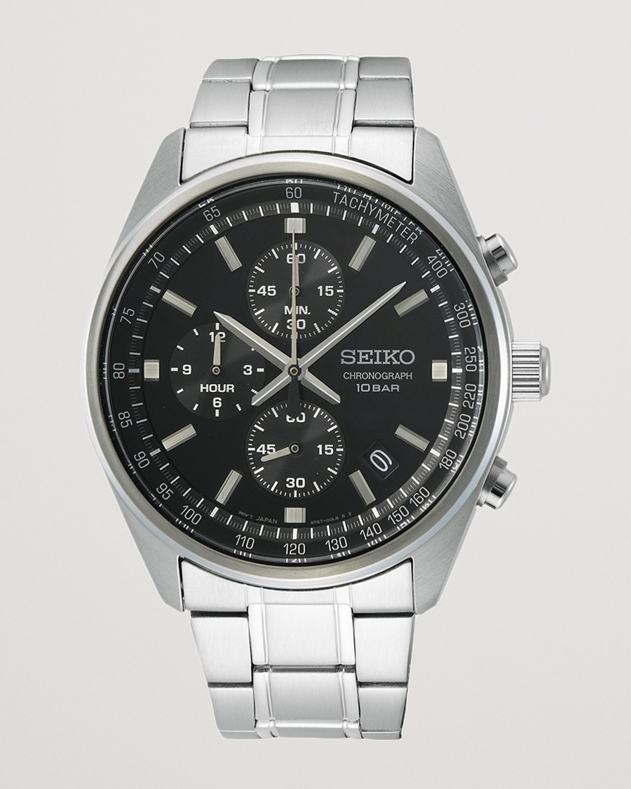 Seiko Chronograph 42mm Steel Black Dial – Svart