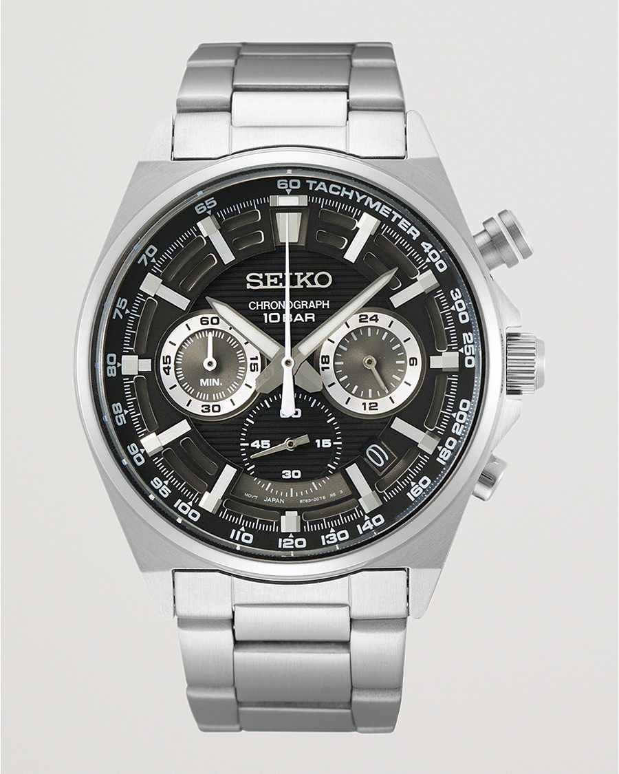 Herre | | Seiko | Chronograph 41mm Steel Black Dial