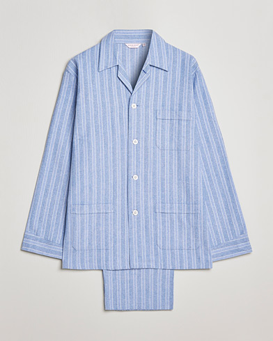 Herre | Pyjamaser og badekåper | Derek Rose | Brushed Cotton Flannel Striped Pyjama Set Blue