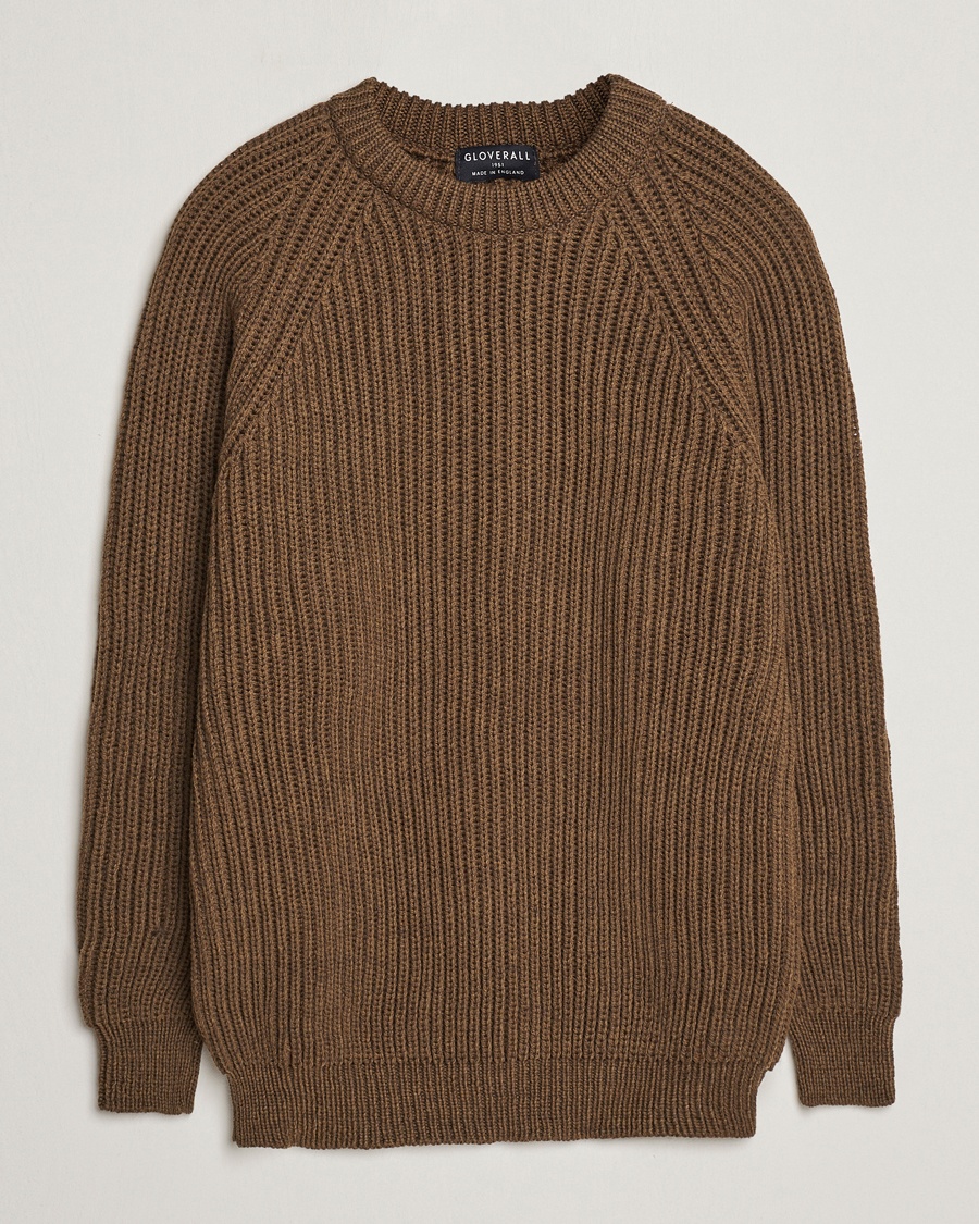 Gloverall Fisherman Rib Chunky Wool Crew Neck Army Gloverall Fisherman Rib Chunky Wool Crew Neck Army