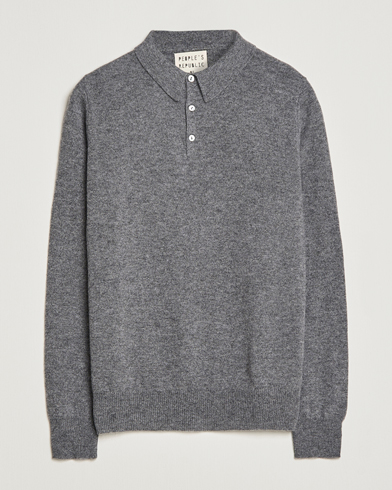 Herre | Kashmirgensere | People's Republic of Cashmere | Cashmere Long Sleeve Polo Heather Grey
