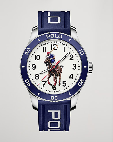 Herre | Klokker | Polo Ralph Lauren | 42mm Automatic Pony Player  White Dial/Blue Bezel