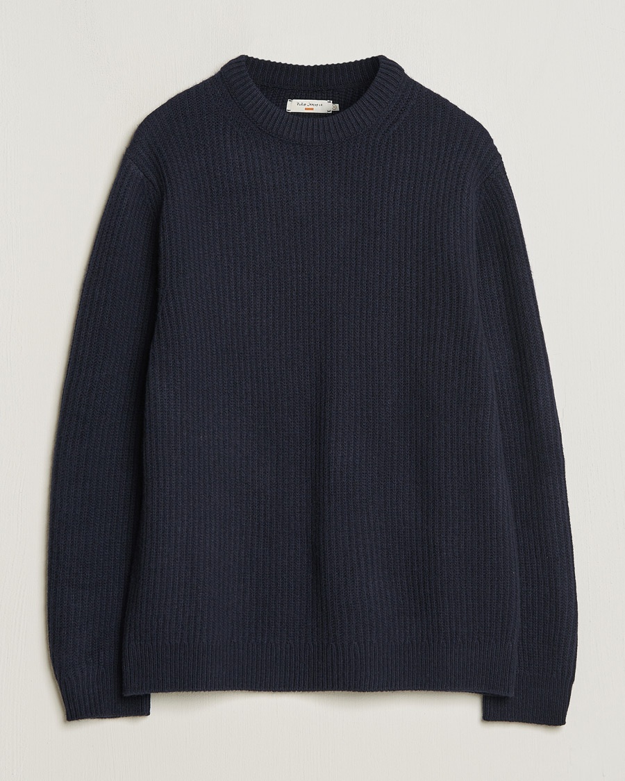 Herre | Nudie Jeans | Nudie Jeans | August Wool Rib Knitted Sweater Navy