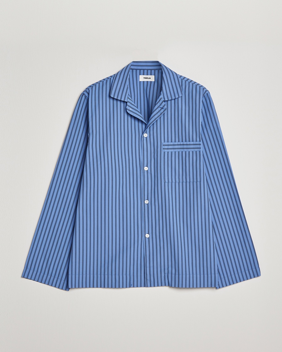 Tekla Poplin Pyjama Shirt Boro Stripes – Blå