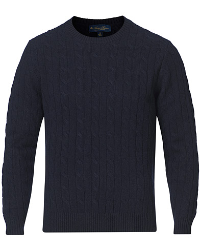 Herre | Strikkede gensere | Brooks Brothers | Lambswool Cable Crew Neck Navy