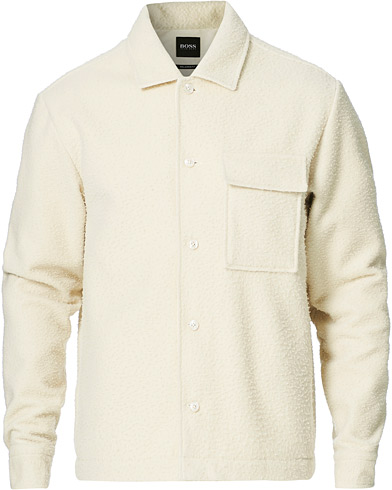 BOSS Nolan Boiled Wool Full Zip Sweater Open White