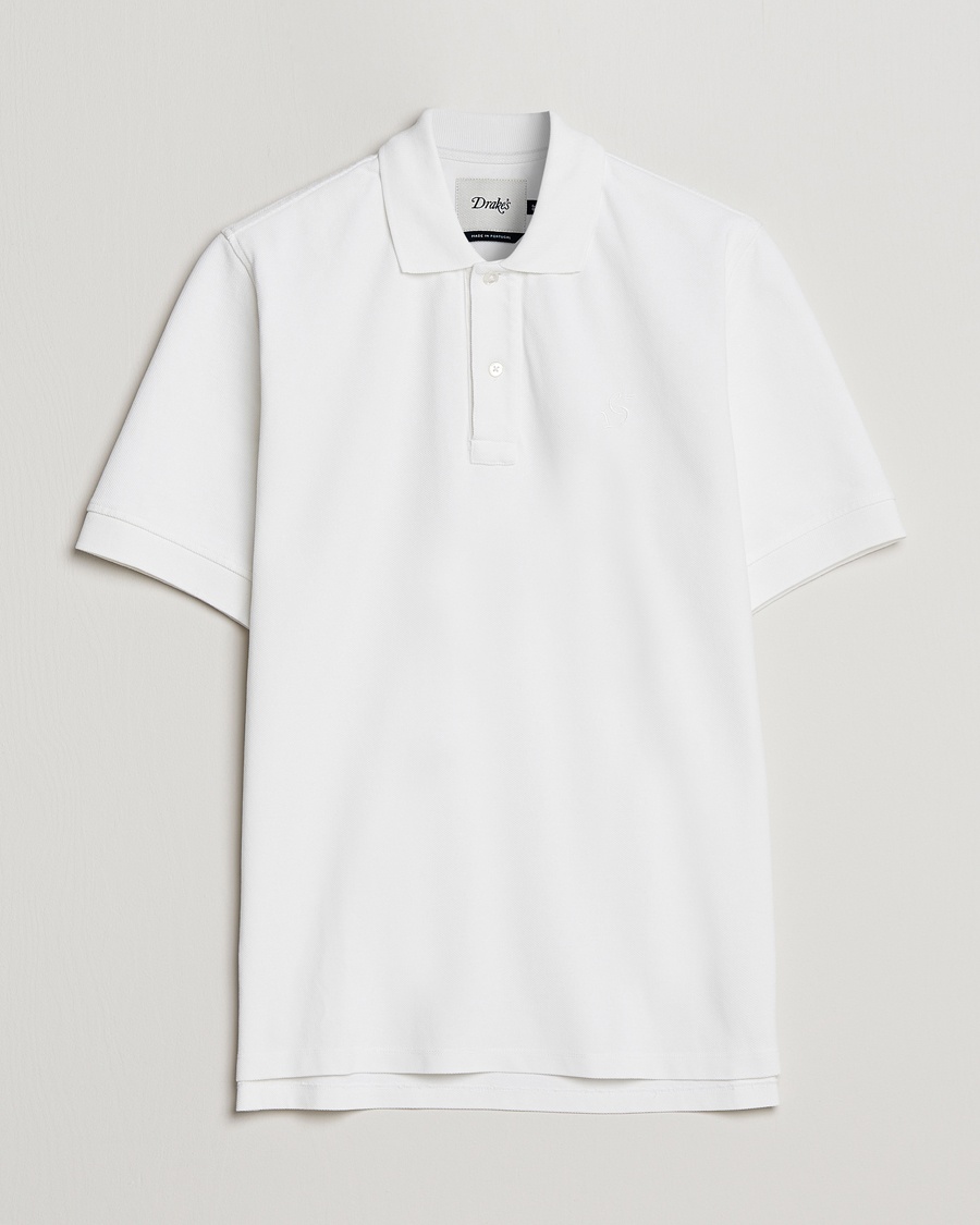 Herre | | Drake's | Short Sleeve Pique Polo White
