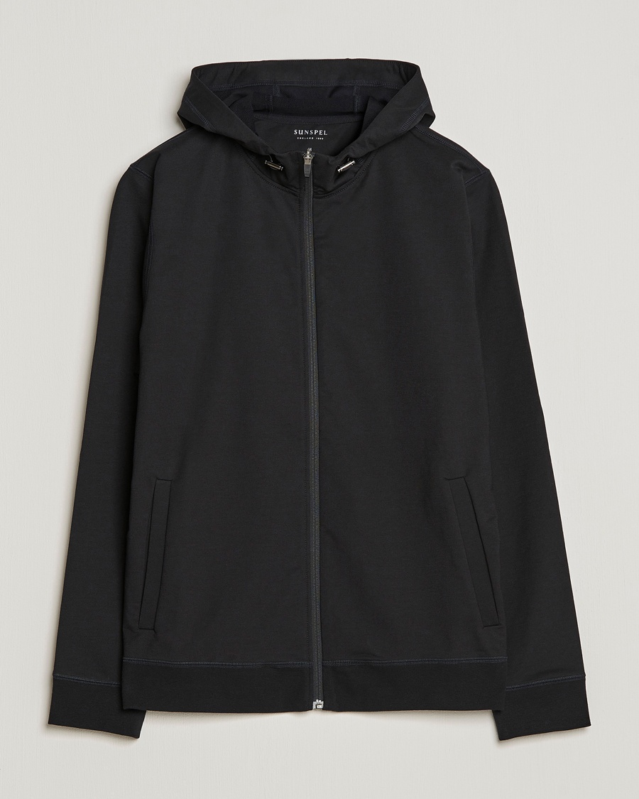 Herre | | Sunspel | Active Full Zip Hood Black