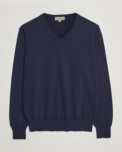 Herre | Canali | Canali | Cotton V-Neck Pullover Navy